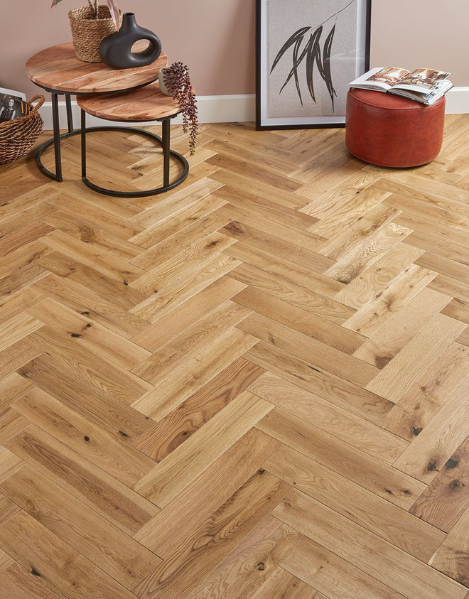 Farmhouse Natural Herringbone Oak Brushed & Oiled Engineered Wood Flooring