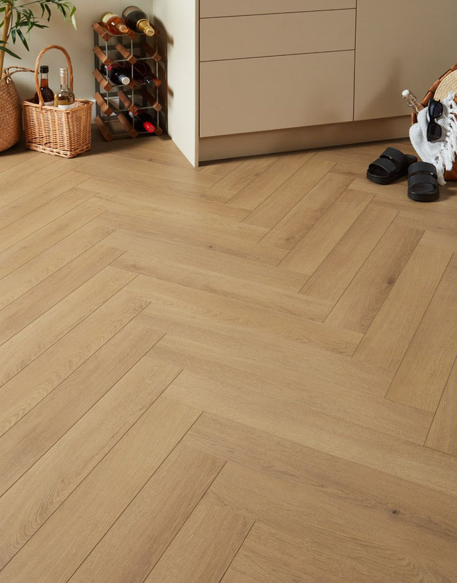 Luxe Herringbone - Frosted Oak Laminate Flooring