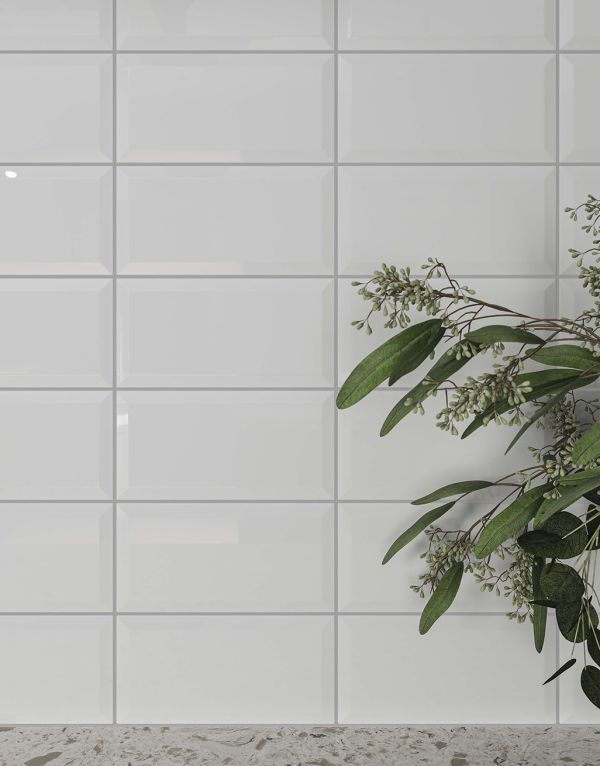milena white beveled subway 10cm x 20cm