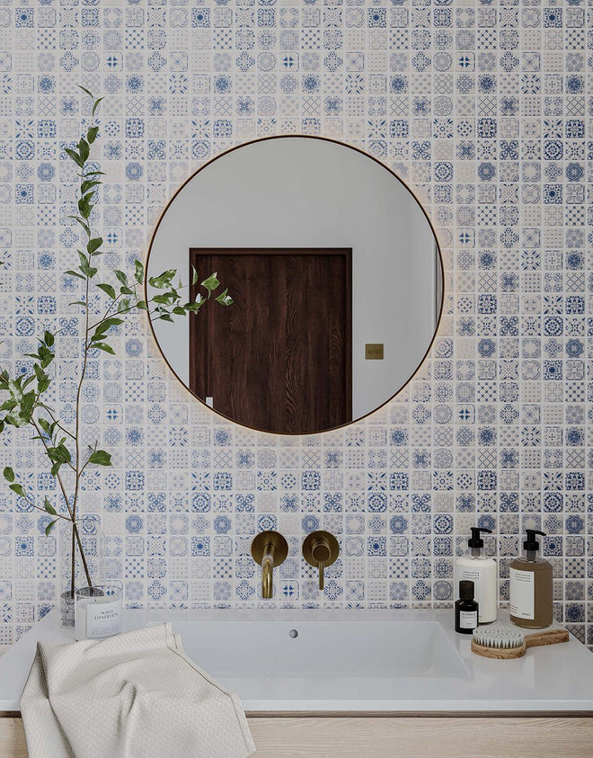 Aven Blue Patterned Square Mosaic - 32.5cm x 32.5cm