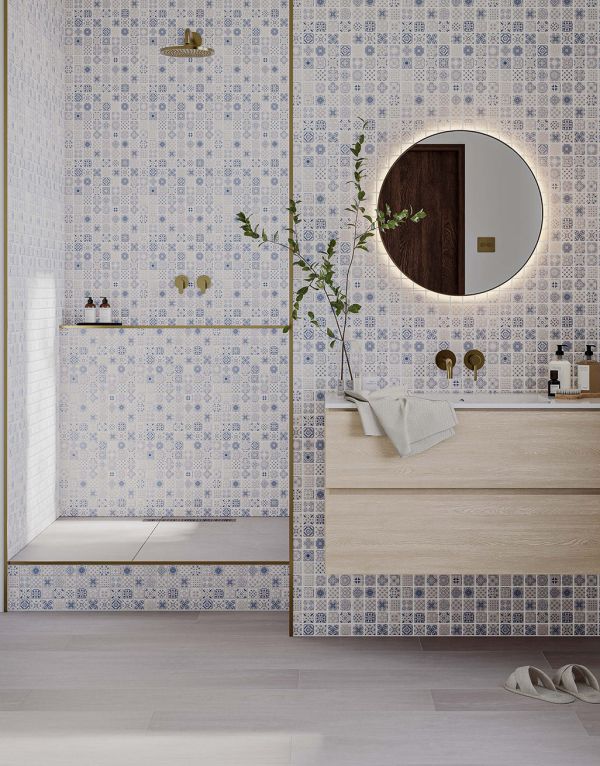 aven blue patterned square mosaic 32 5cm x 32 5cm