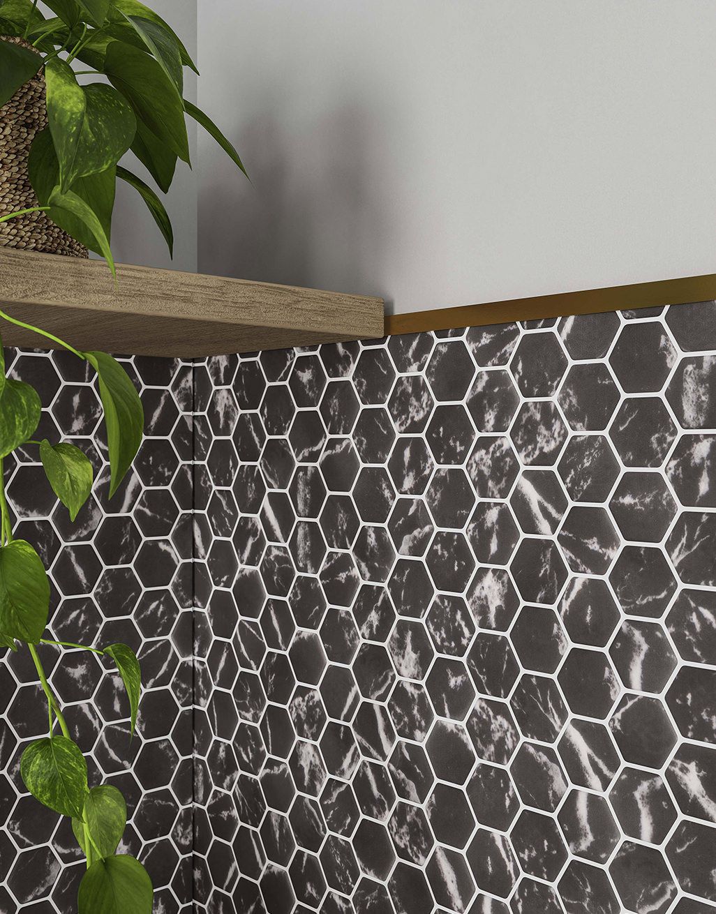 Mira Black Marble Hex Mosaic - 30cm x 29cm