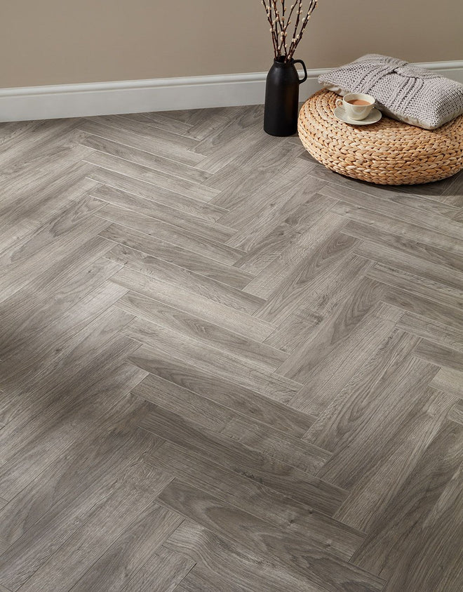 Vintage Chateau Herringbone - Light Grey Laminate Flooring