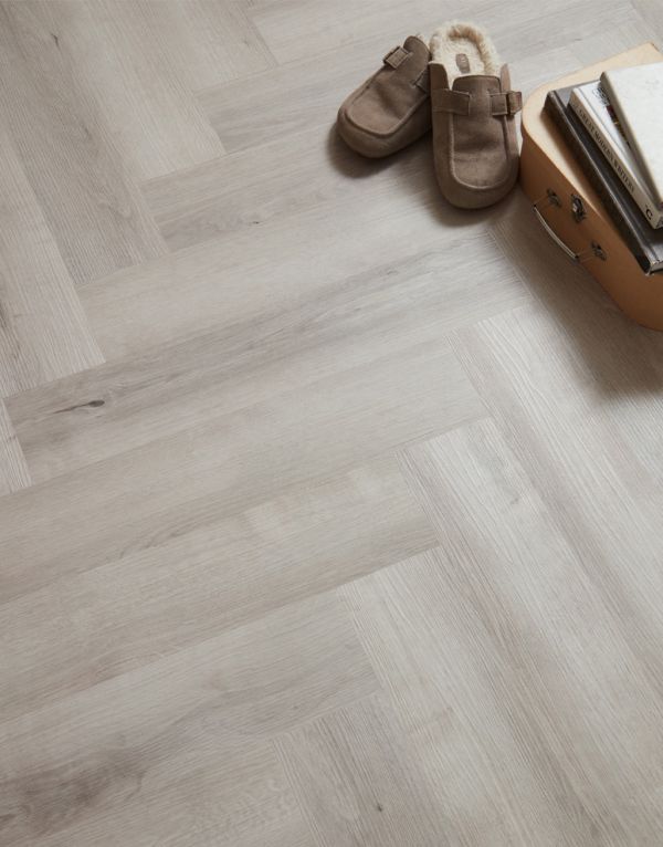 evocore essentials herringbone cloudy white oak