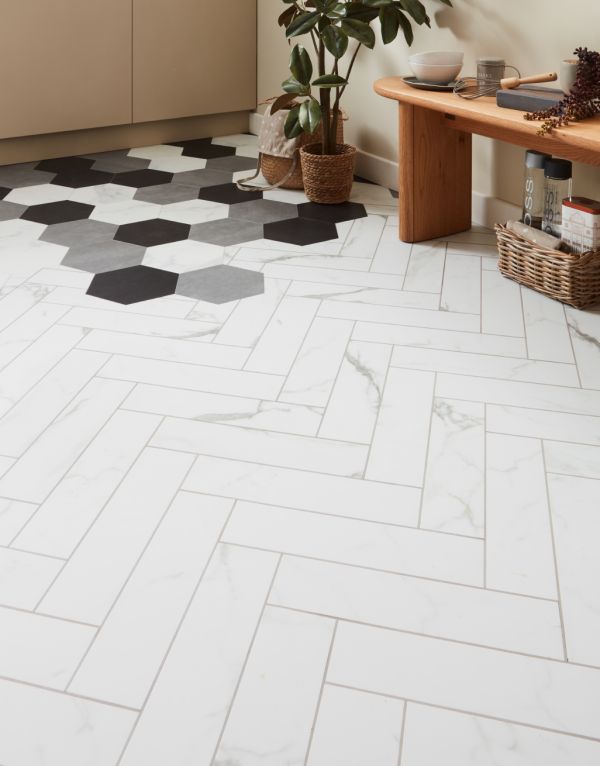 signature herringbone glacial marble