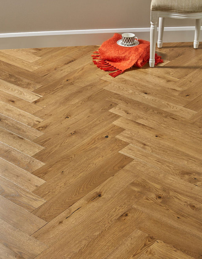 Bayswater Herringbone - Golden Oak Brushed & Lacquered Engineered Wood Flooring