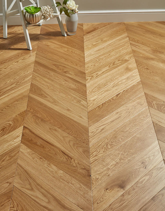 Chelsea Chevron - Natural Oak Brushed & Lacquered Engineered Wood Flooring