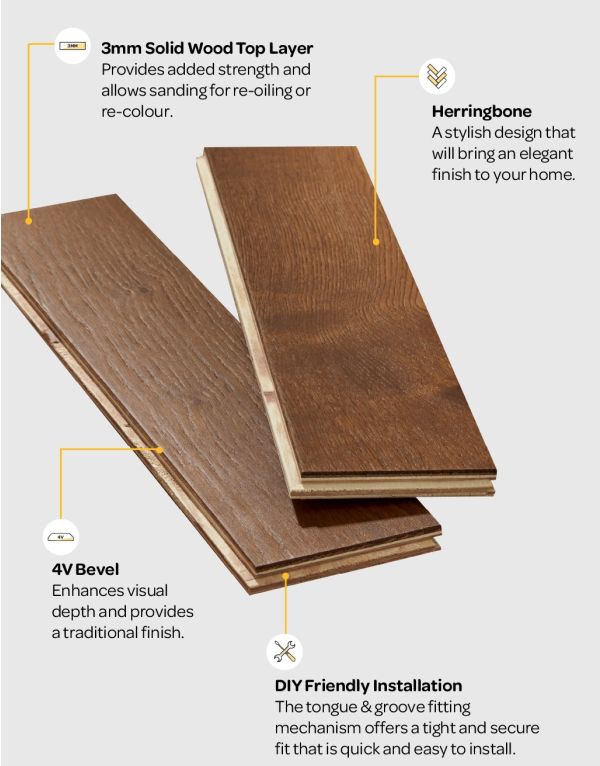 oxford herringbone golden smoked oak engineered wood flooring