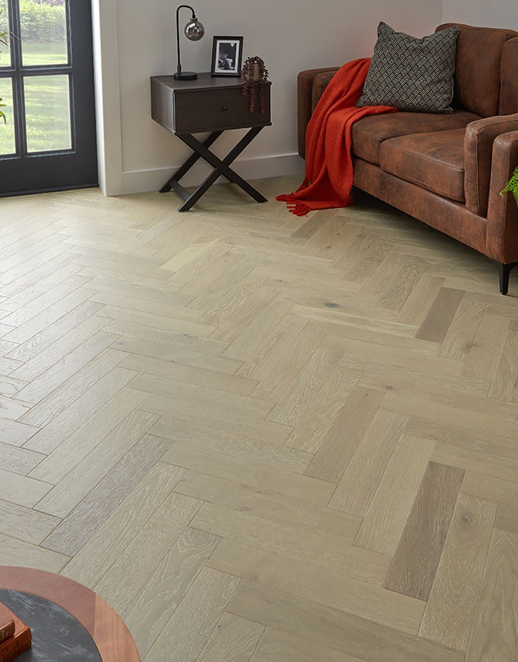 Ashbury Herringbone Frosted Oak Brushed & Lacquered Engineered Wood Flooring