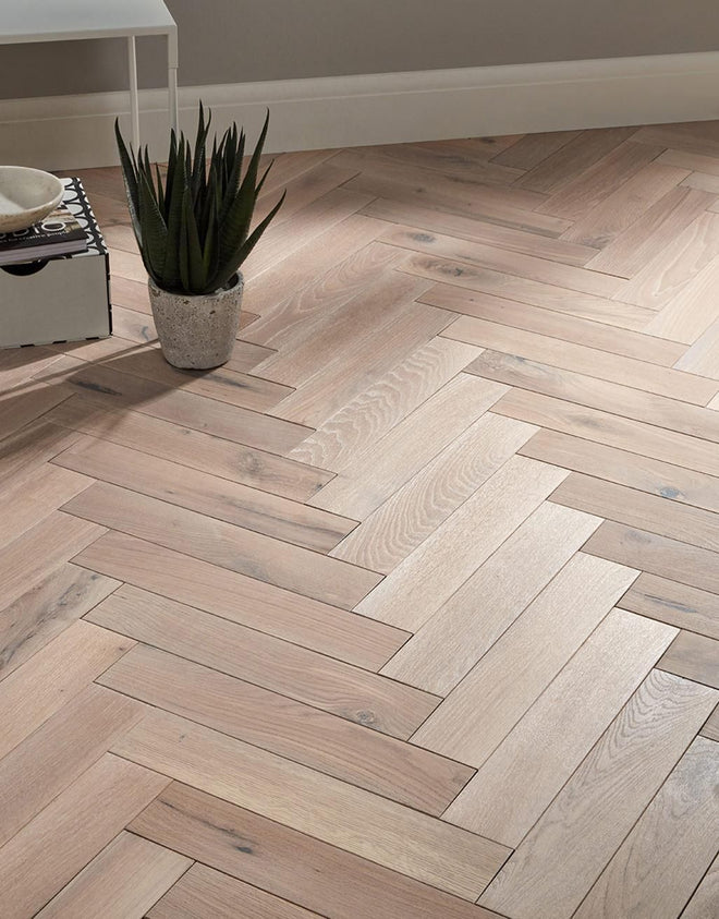 Park Avenue Herringbone Frosted Oak Solid Wood Flooring